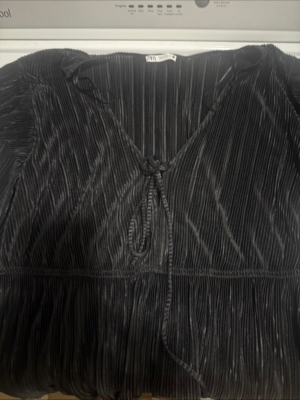 Zara Black Pleated V-Neck Tie Blouse